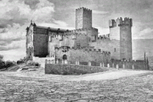 Dibujo del castillo de Javier en Navarra, en una imagen usada para ilustrar la expresión en todas partes cuecen habas.