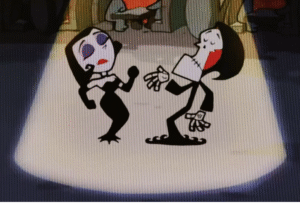 Imagen de dos muñecos bailando en el vídeo del canal de Youtube Albert CT titulado Retromix Vol 4 Funky 80s Edition y usada para ilustrar la expresión quien con niños se acuesta cagado amanece.