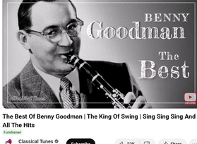 Carátula de Youtube con una imagen del clarinetista Benny Goodman usada para ilustrar la expresión no dolerle prendas.