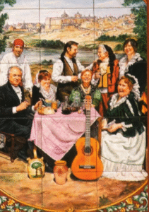 Pintura de gente merendando alegremente en una imagen usada para ilustrar la expresión para llorar.