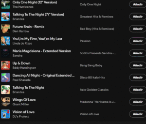 Imagen de recomendaciones de Italo Disco hechas por Spotify usada para ilustrar la expresión sin encomendarse a Dios ni al diablo.