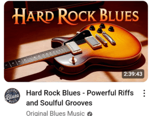 Carátula del canal de Youtube Original Blues Music con guitarra eléctrica y las palabras Hard rock blues.