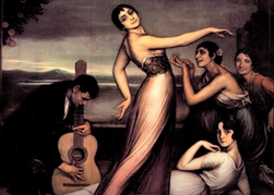 Pintura con una guitarra española usada para ilustrar la expresión hacer el artículo.